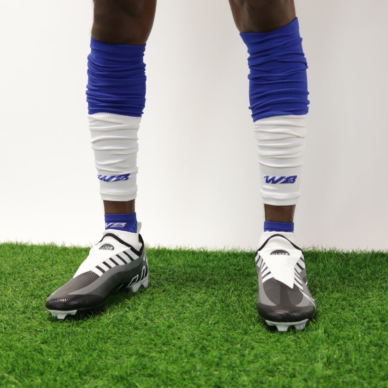 ADULT TWO-TONE FOOTBALL LEG SLEEVES 2.0 (WHITE/BLUE) - We Ball Sports