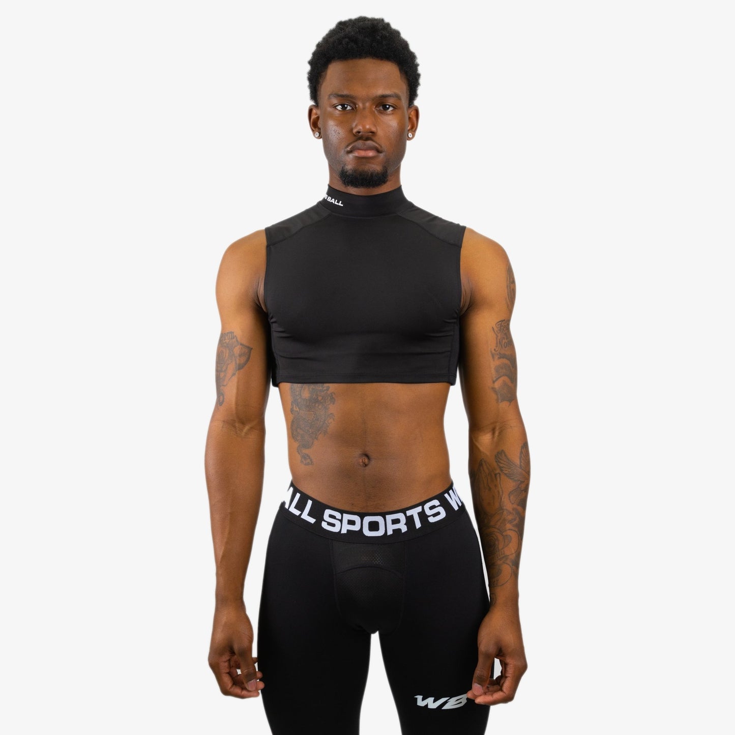 COMPRESSION TURTLE NECK CROP TANK TOP (BLACK) - We Ball Sports