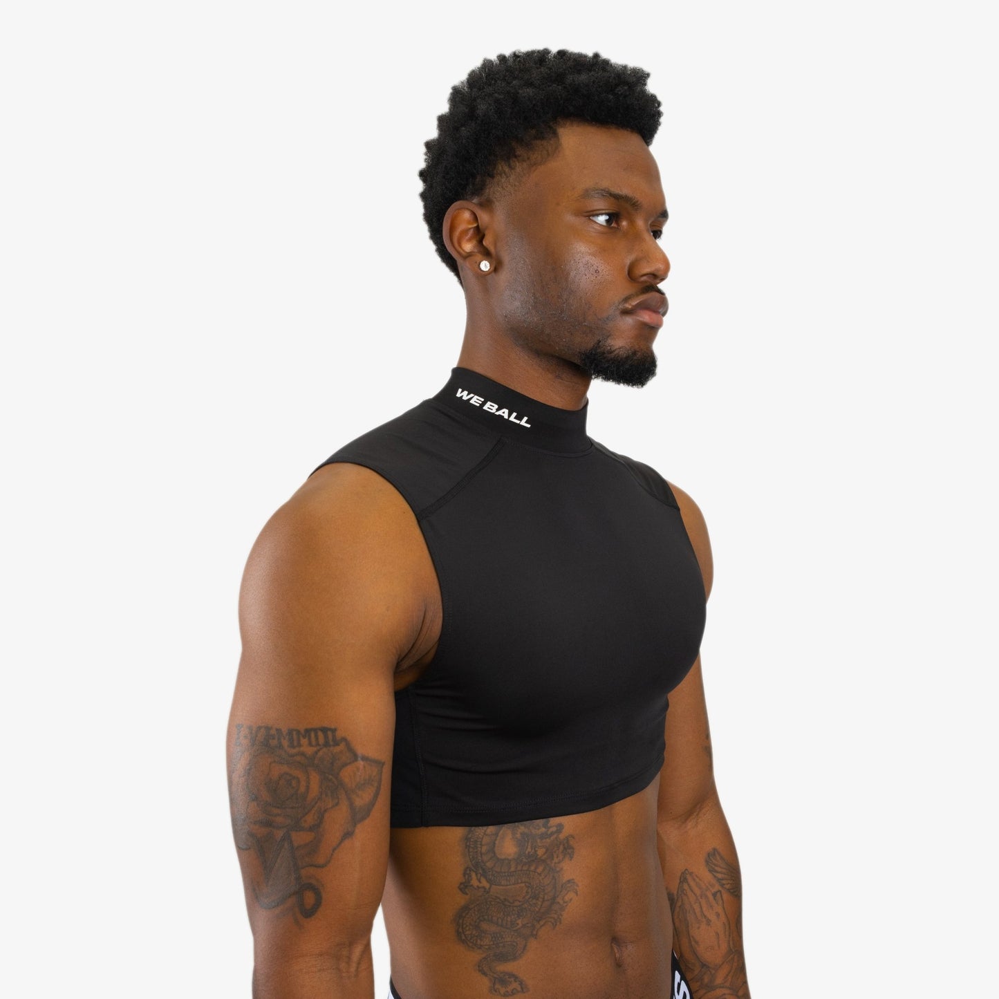 COMPRESSION TURTLE NECK CROP TANK TOP (BLACK) - We Ball Sports