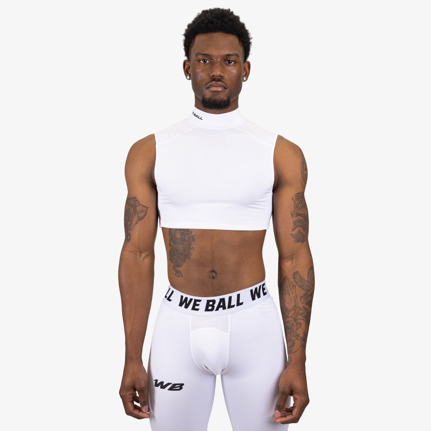 COMPRESSION TURTLE NECK CROP TANK TOP (WHITE) - We Ball Sports