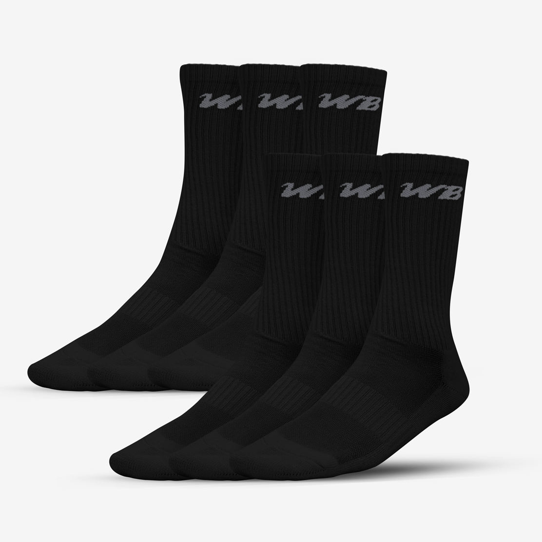 EVERYDAY TRAINING CREW SOCKS (BLACK, 6-PACK) - We Ball Sports