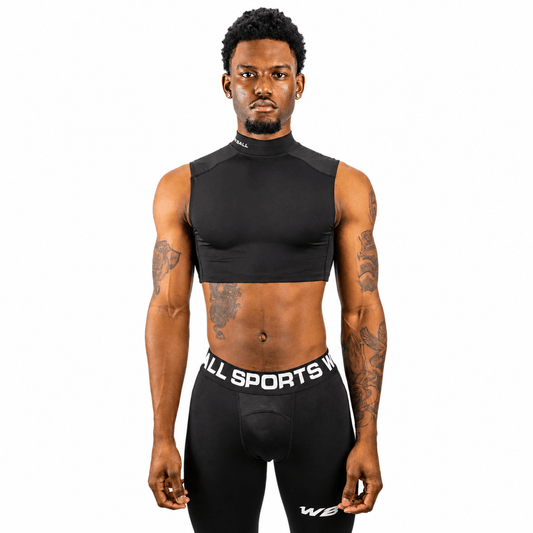 COMPRESSION TURTLE NECK CROP TANK TOP (BLACK) - We Ball Sports