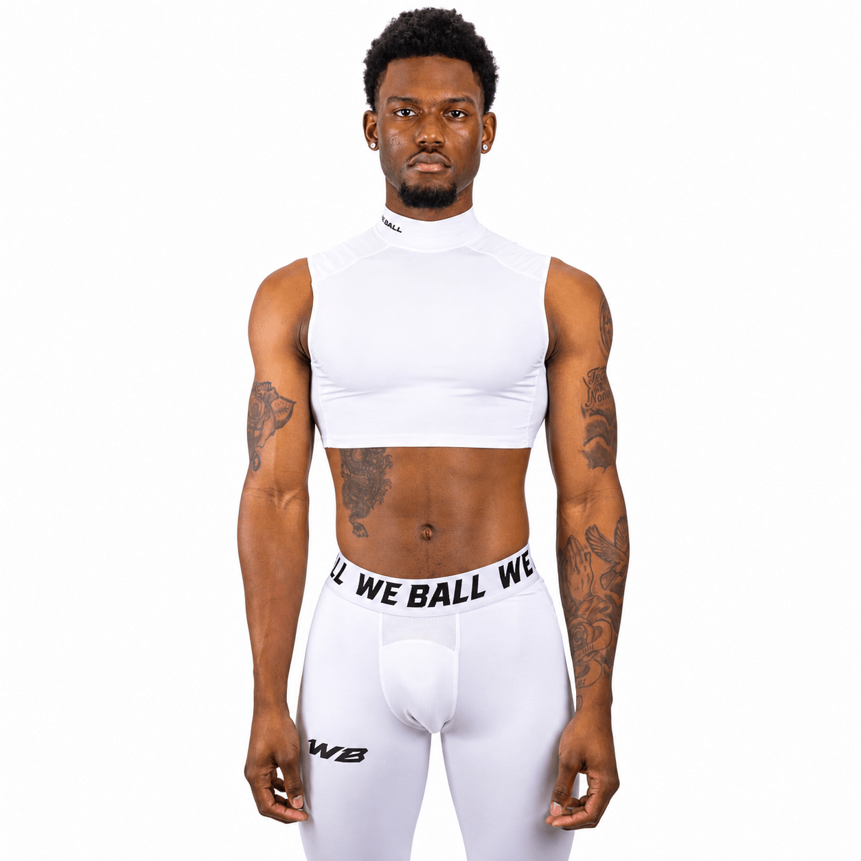 COMPRESSION TURTLE NECK CROP TANK TOP (WHITE) - We Ball Sports