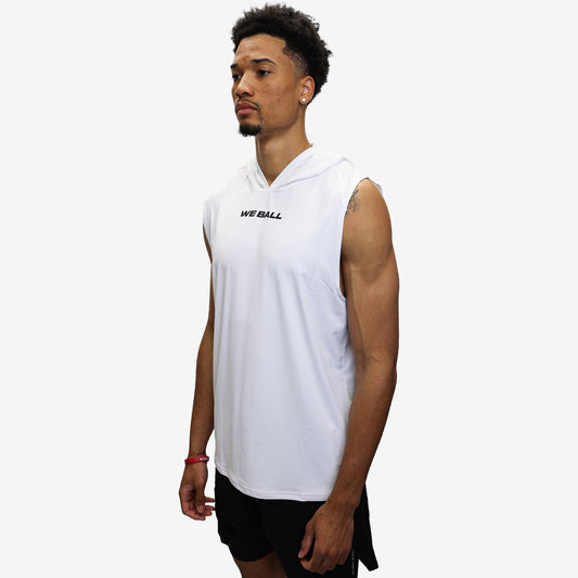 LIGHTWEIGHT WBTECH™ CUT - OFF HOODIE (WHITE) - We Ball Sports