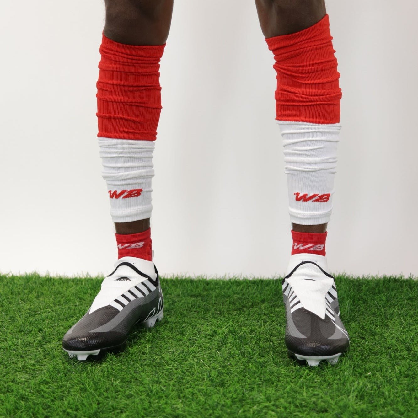 ADULT TWO-TONE FOOTBALL LEG SLEEVES 2.0 (WHITE/RED) - We Ball Sports