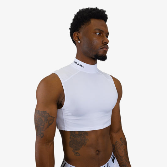 COMPRESSION TURTLE NECK CROP TANK TOP (WHITE) - We Ball Sports