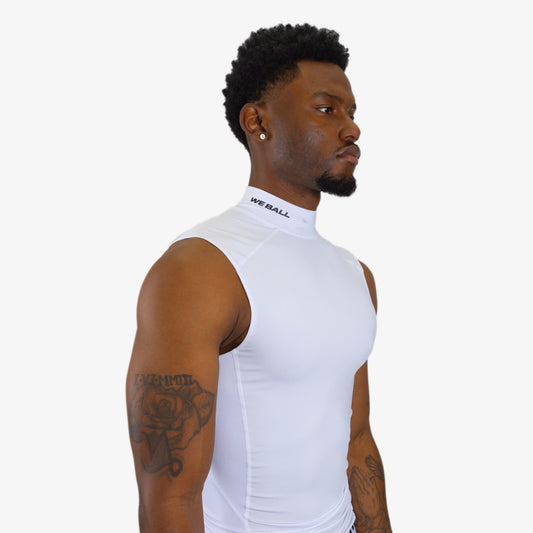COMPRESSION TURTLE NECK TANK TOP V2 (WHITE) - We Ball Sports