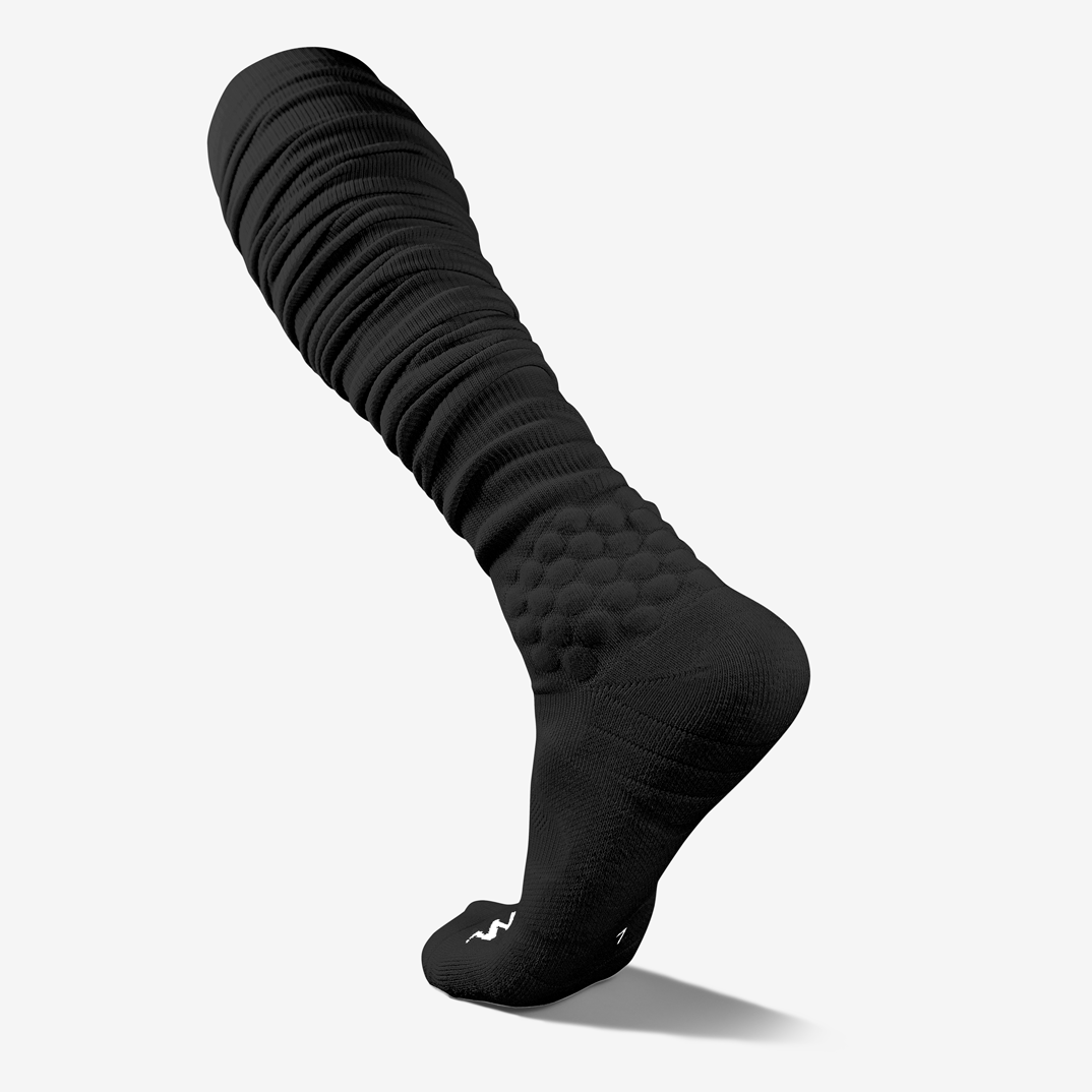 Extra Long, Over the Knee Padded Football Scrunch Socks (Black) – We Ball  Sports