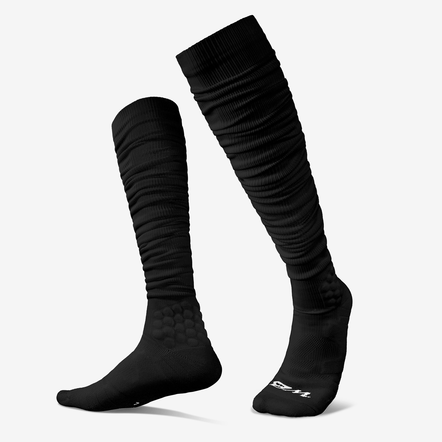 Extra Long, Over the Knee Padded Football Scrunch Socks (Black