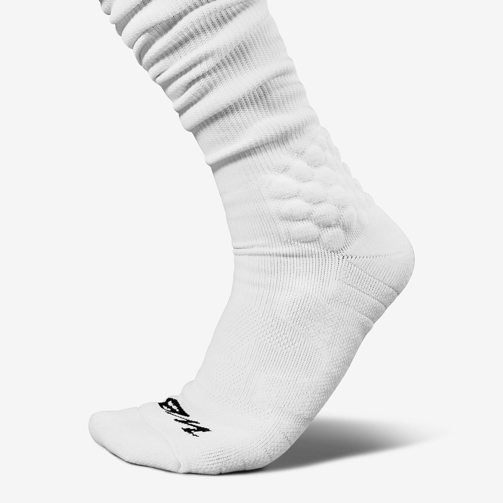 Extra Long, Over the Knee Padded Football Scrunch Socks (White) We