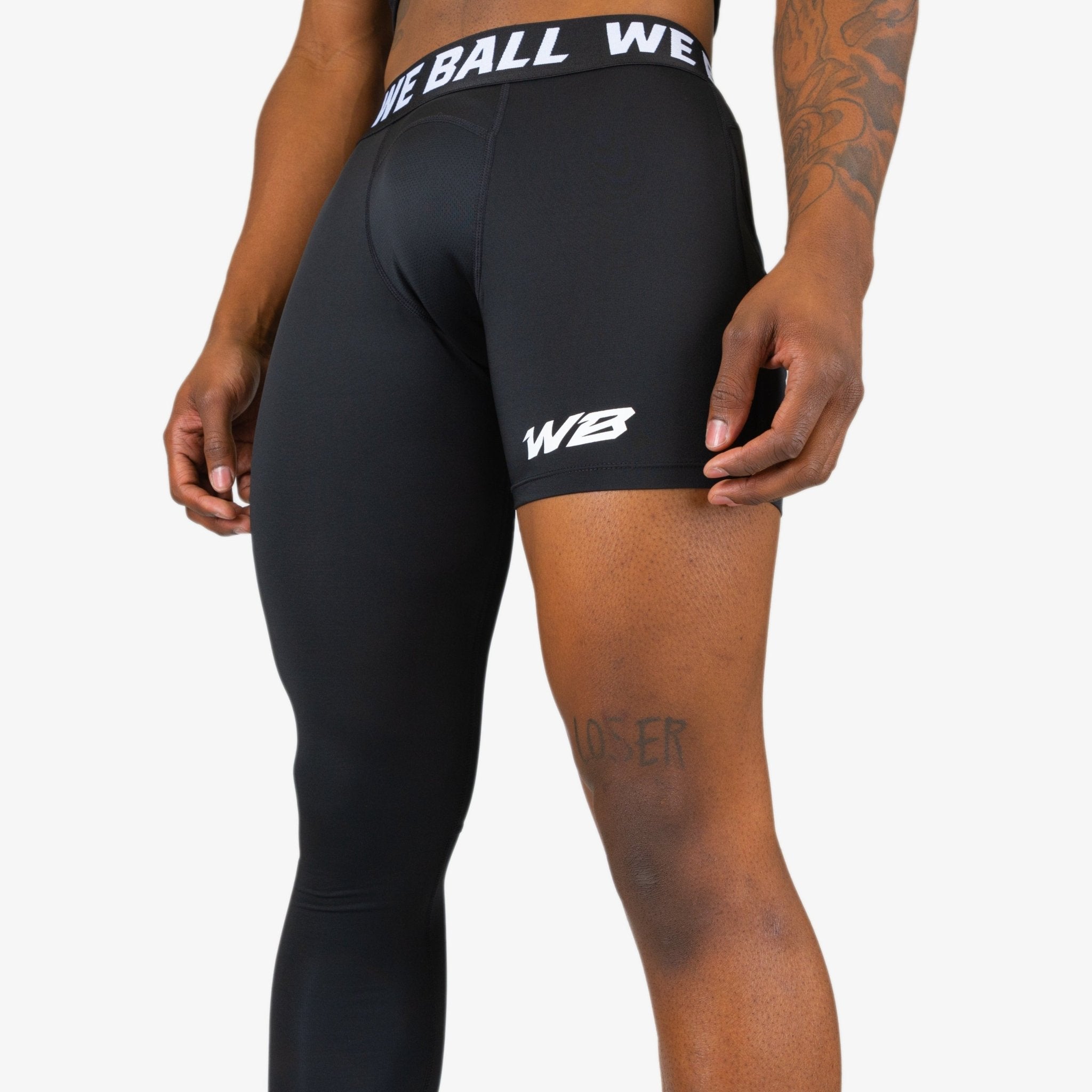 We Ball Sports Athletic Men's Single Leg Sports Tights  One Leg  Compression Base Layer Leggings for Men (White, FULL 2XL) 