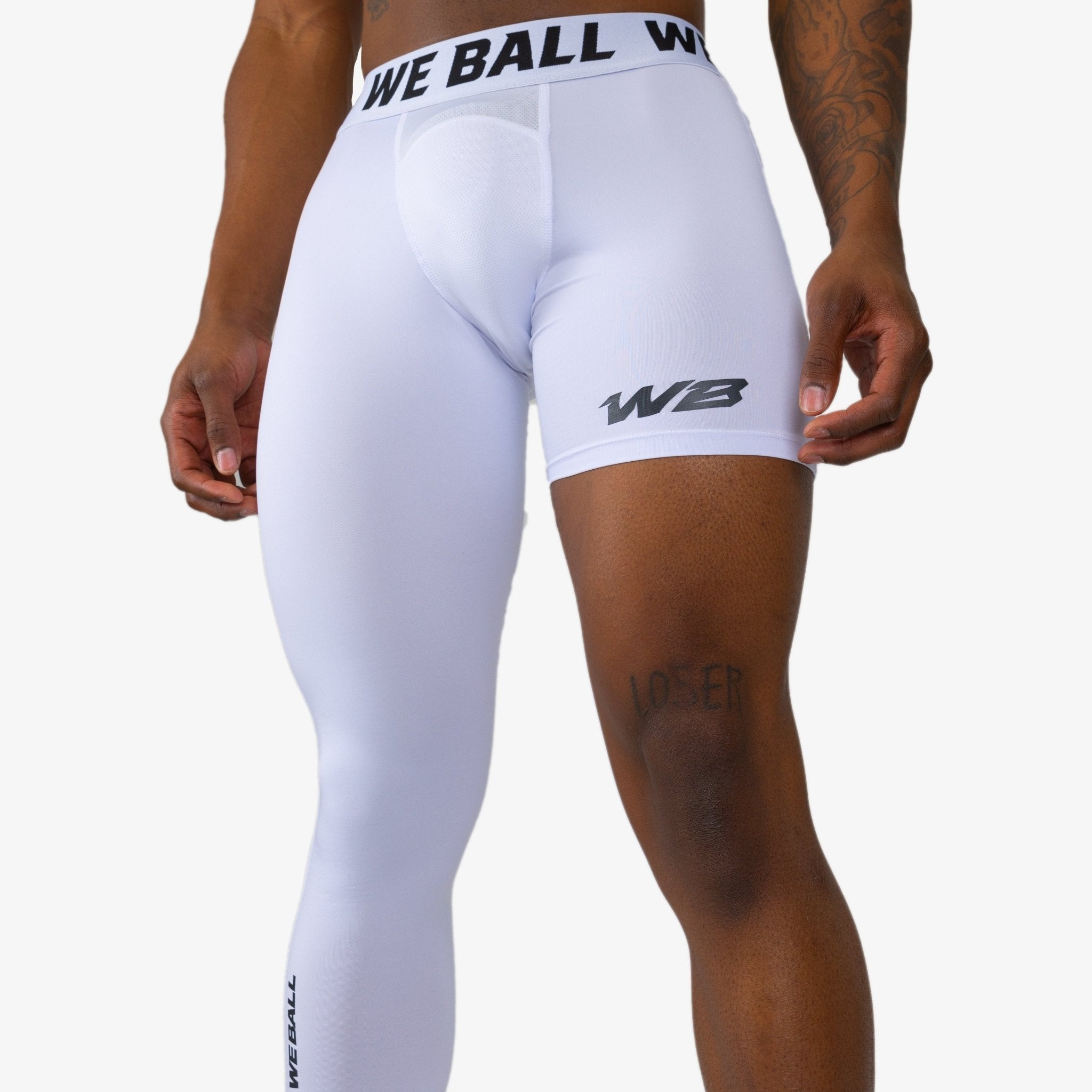 We Ball Sports Athletic Men's Single Leg Sports Tights  One Leg Compression  Base Layer Leggings for Men (White, FULL XL) 