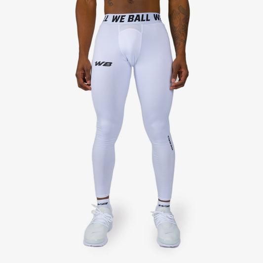 We Ball Sports Athletic Men's Single Leg Sports Tights  One Leg  Compression Base Layer Leggings for Men (White, FULL 2XL) 